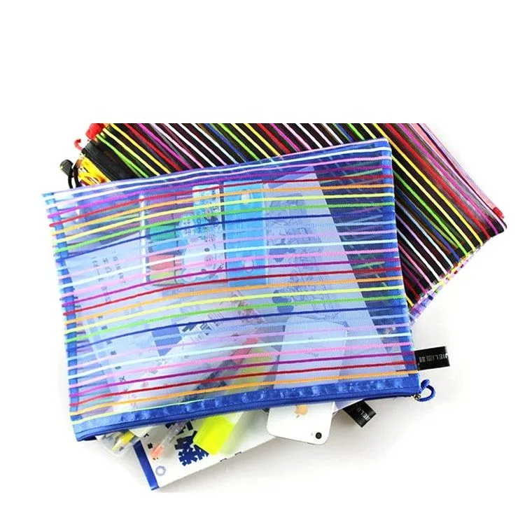 Rainbow couleurs sacs en plastique à mailles de crayon de tissu avec fermeture à glissière