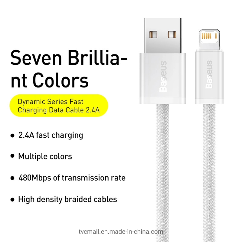 Baseus Dynamic Series 2.4A 2m Fast Charging Data Cable USB to IP Braided Cord - White