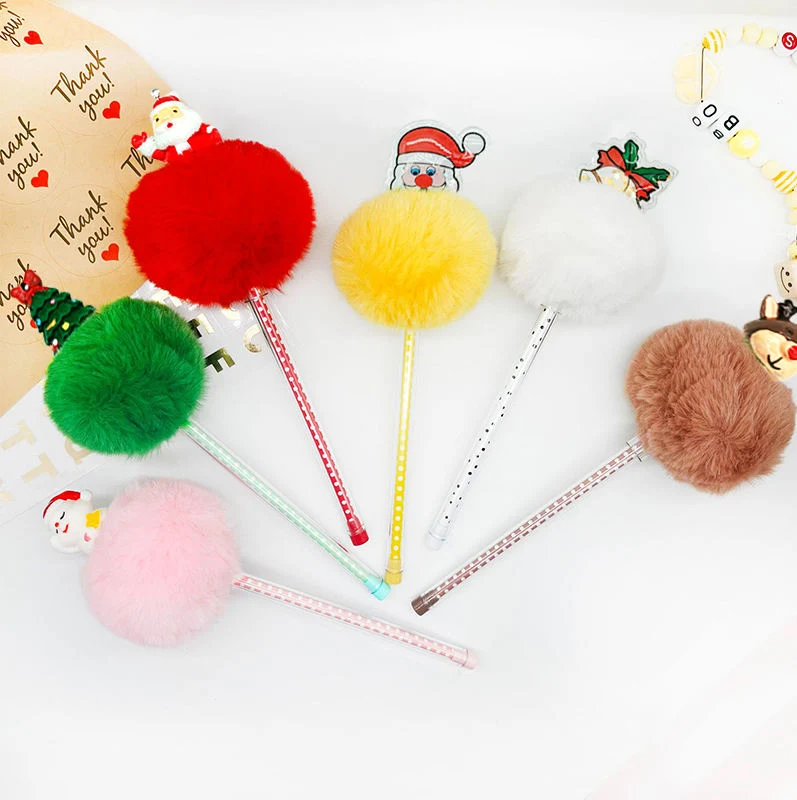 Wholesale/Supplier Cute Fluffy Ball Plush Gel Pen with Custom Logo for Promotion Ballpoint Pen Christmas