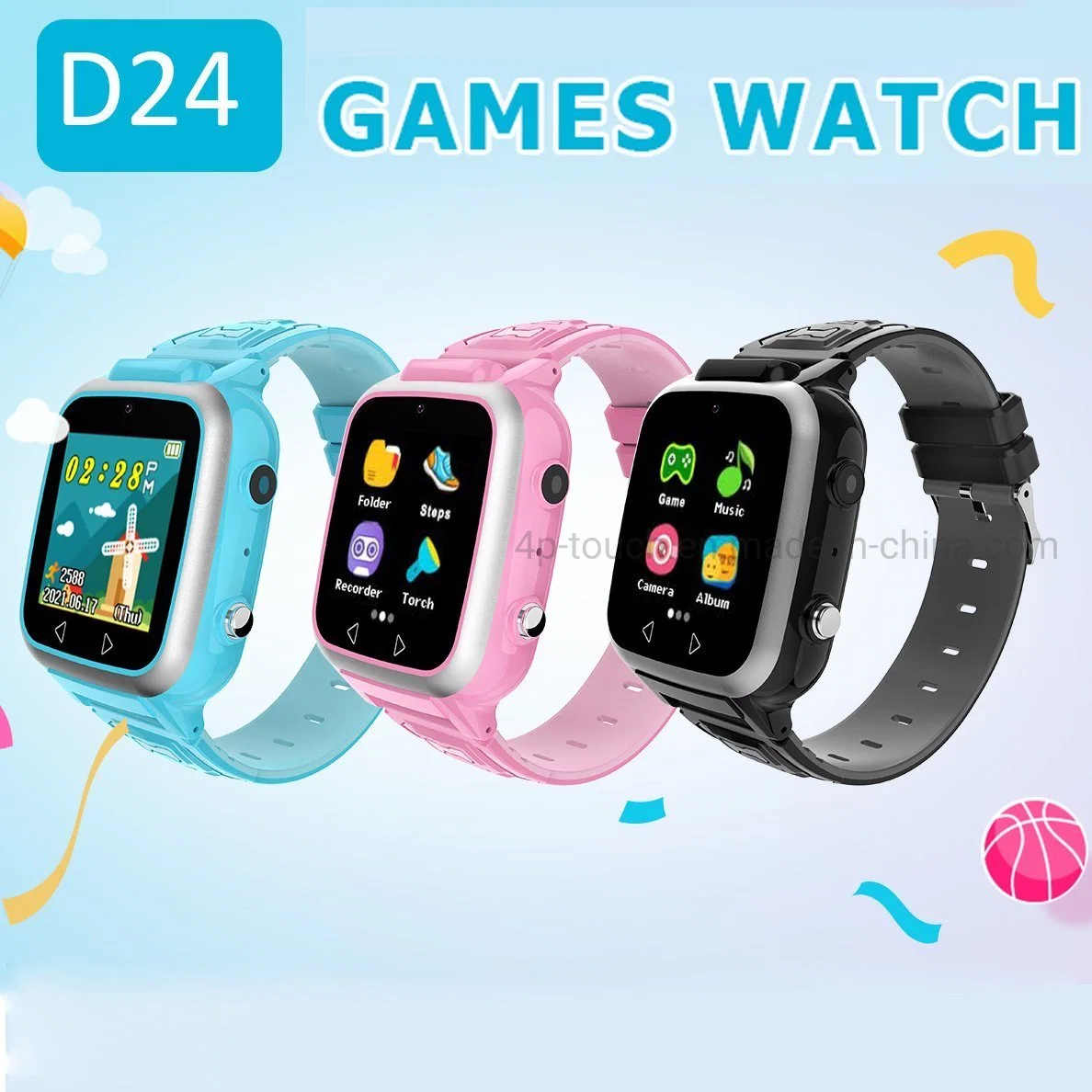 New Arrival Touch Screen Gift Child Kids Smart Game Watch with dual Camera and music play D24