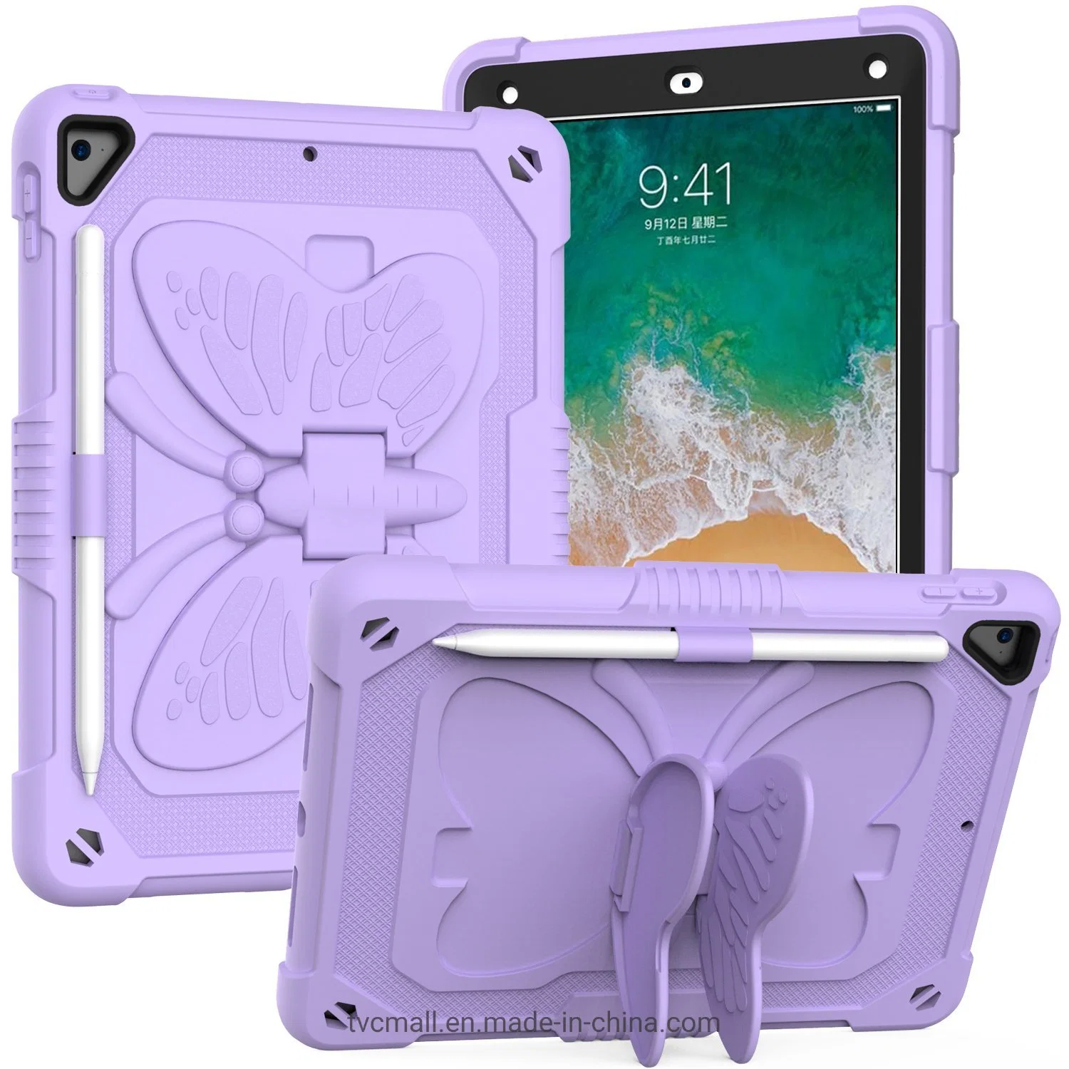Kickstand forma Silicona + PC tableta cubierta con correa para hombro cubierta de cuero para Tablet iPad de 9,7 pulgadas (2018) / (2017) /aire iPad 2