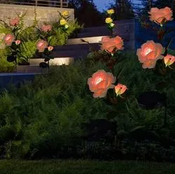 2023 New Solar Garden Outdoor Decorative Landscape LED Rose Lamp Solar Pink Rose Lamp Factory Price