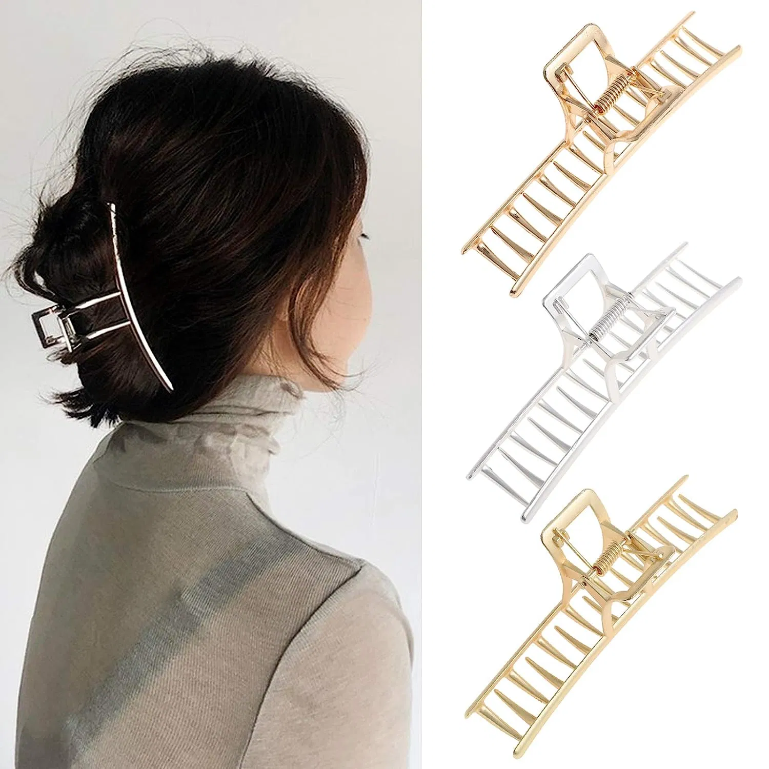 3 PCS No Slip Women Girls (Plastic(Gold+Rose gold+Silver)) Hair Clips