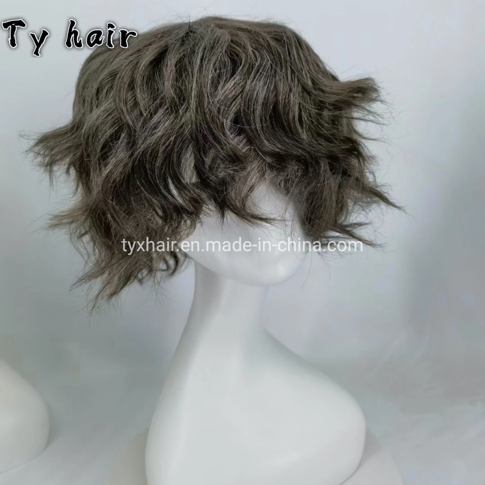 Grey Hair 1b40 % Mens Full Cap Top Made Human Hair Wig Natural Looking Full Cap Size Poly Base Hair Wig Systems for Alopecia Men Wig