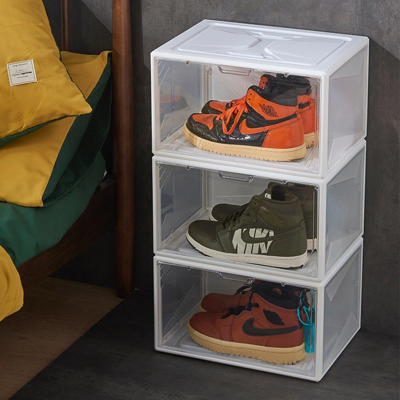 Transparent Plastic Stackable Shoe Storage Boxes Containers Drop Front Acrylic Drawer Type