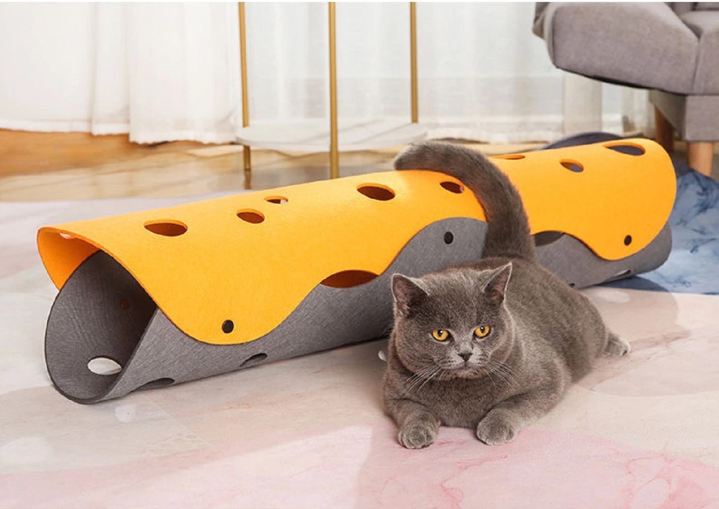 Pet Tunnel Mat Comfy Soft Felt 2 Holes Play Tubes Toys DIY Play Tunnels for Kitten Cat Toys Wbb17367