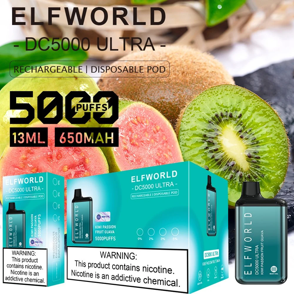 الجملة الأصلي من Vape نيكوتين يمكن التخلص منه 2 ٪ 5 ٪ الالكترونية E السجائر Elfworld DC5000 Putff vaporizer Vape Pen Box Puff Bar Elfworld