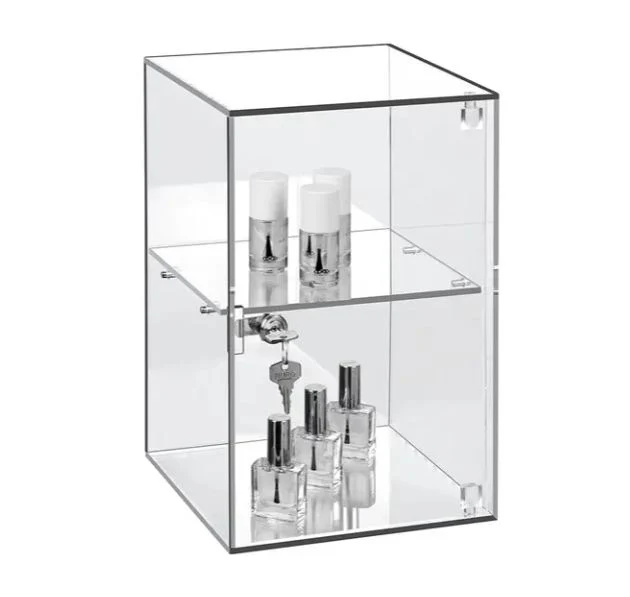 Custom Acrylic Displays Product Display Cosmetic Article Advertising Displays Counter Showcase Sneeze Guard -2 Tier Shelf with Lock 300