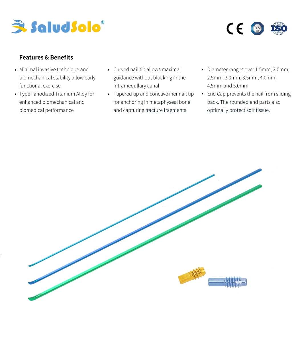 ISO & CE Marked Medical Bone Surgery Titanium Elastic Nail for Orthopedic Surgical Interlocking Nails Implants