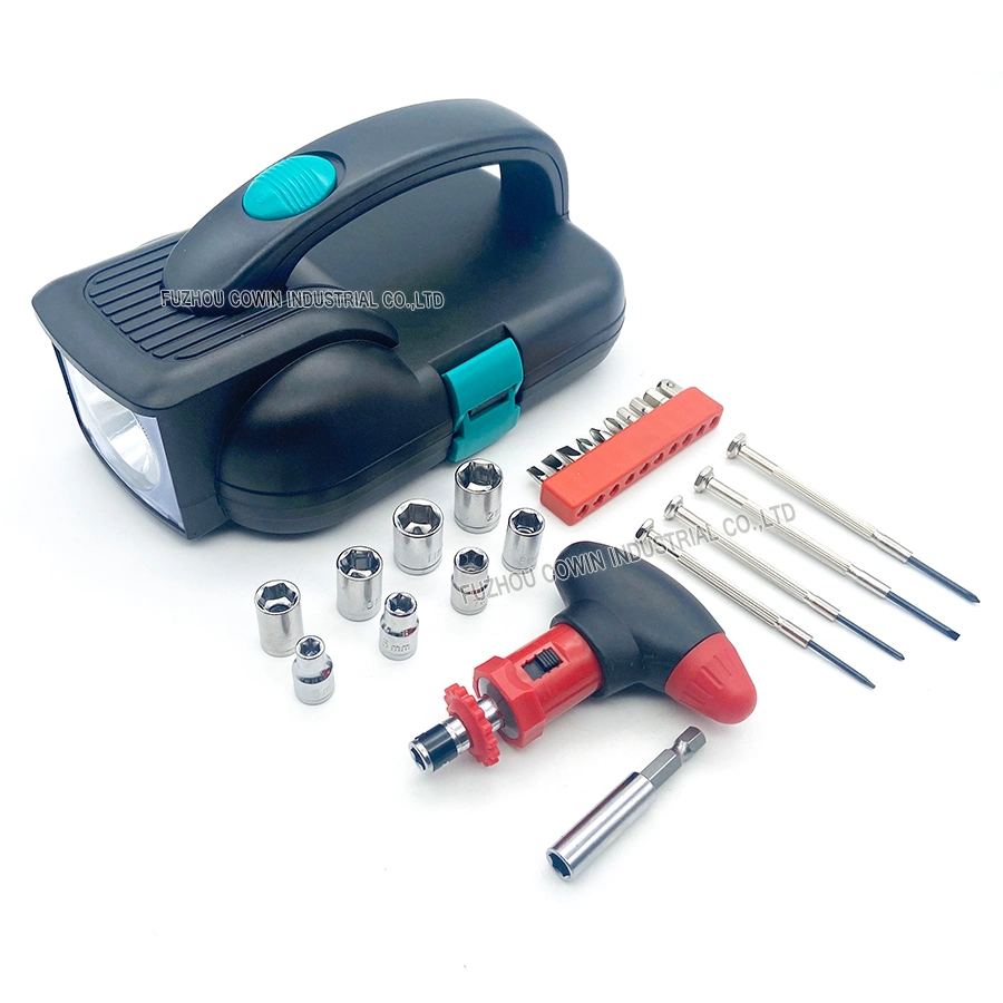 25 piezas de reparación de Casa Hogar multifuncional Tool Kit Regalo Promocional Conjunto de herramientas de mano con linterna LED (CW-25LEDTS01).