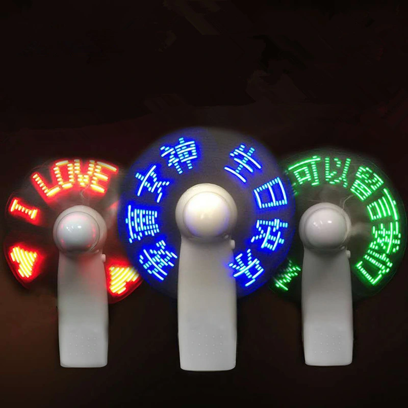 Handheld USB Flash LED Love Pattern Mini Fan Super Mute Battery Operated Cooling Desktop Mini Fan for Travel Office Use