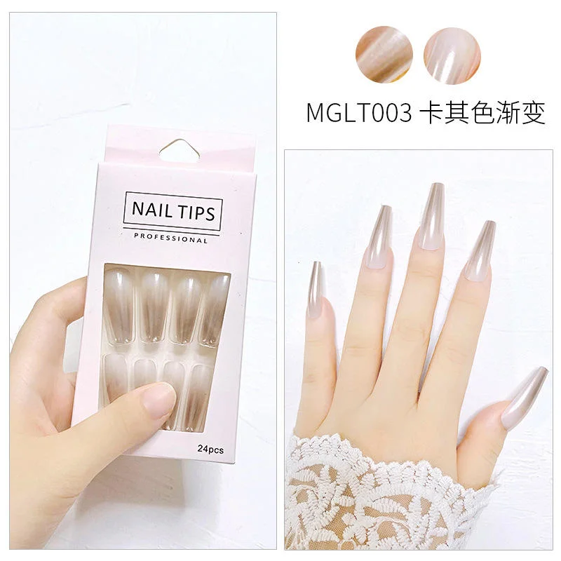 New Custom Design Luxury Personality Long Coffin Oval Finger Nails Full Cover Artificial Art Press on Acrylic Nails Tips