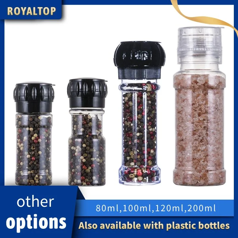 100ml Kitchen Salt and Pepper Grinder Glass Seasoning Bottle Mini Spice Mill with Plastic Grinding Cap