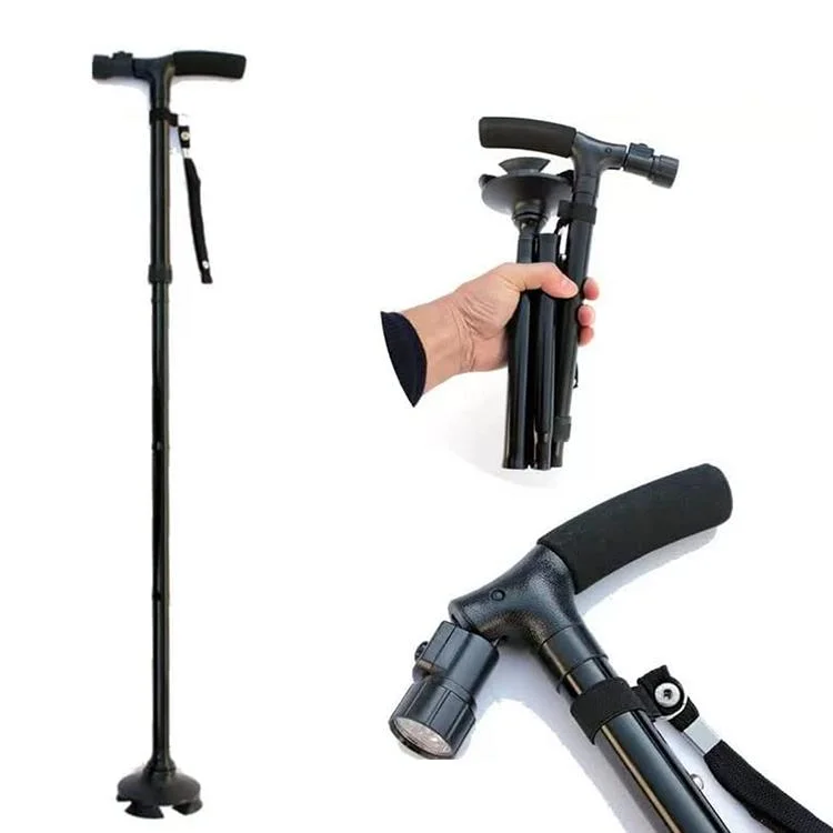 Adjustable Canes Foldable Aluminium Telescopic Medical Walking Sticks with LED Light for Men and Women