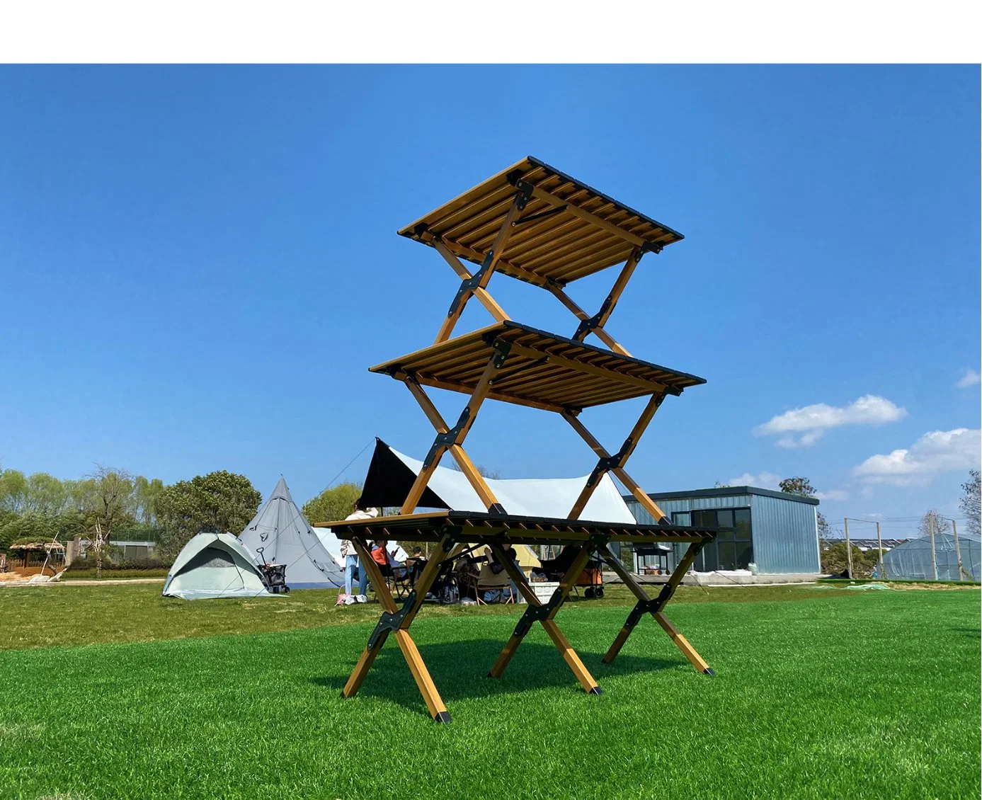 Folding Vertical Adjustable Beech Portable Mobile Picnic Wooden Egg Roll Table