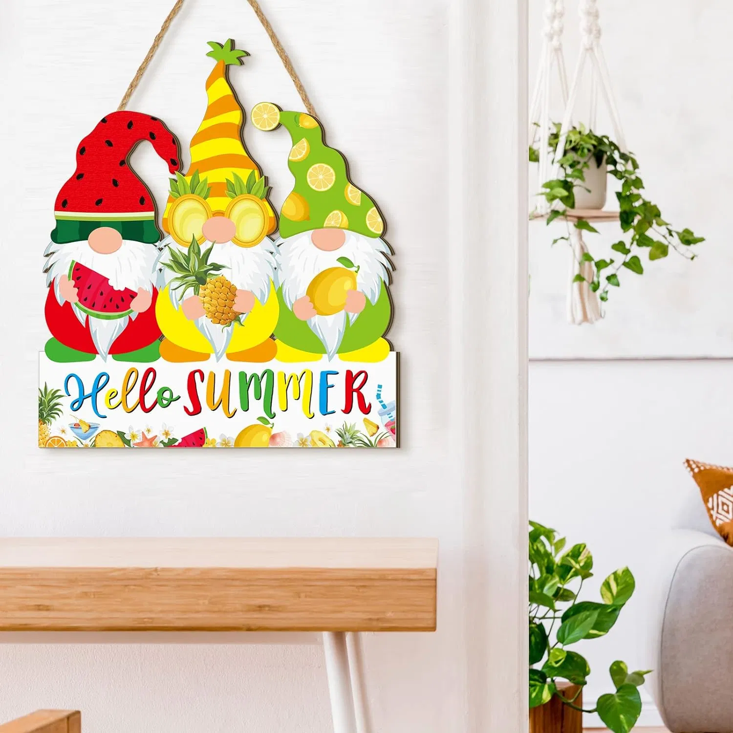 Summer Gnomes Hanging Sign Wooden Hawaii