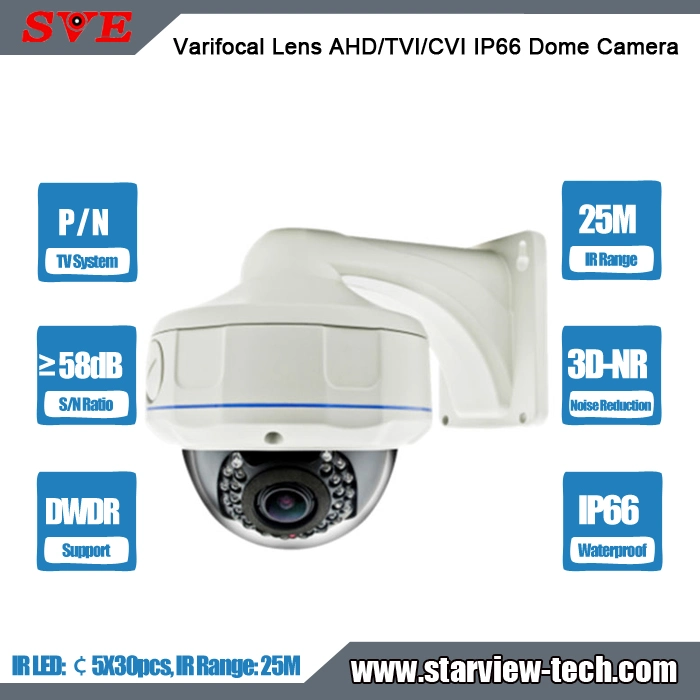 5inch Metal Dwdr NTSC / PAL Noise Reduction OSD 3D-Nr Utc 25m IR Range Waterproof IP66 Ahd/Tvi/Cvi BNC Security Dome Camera