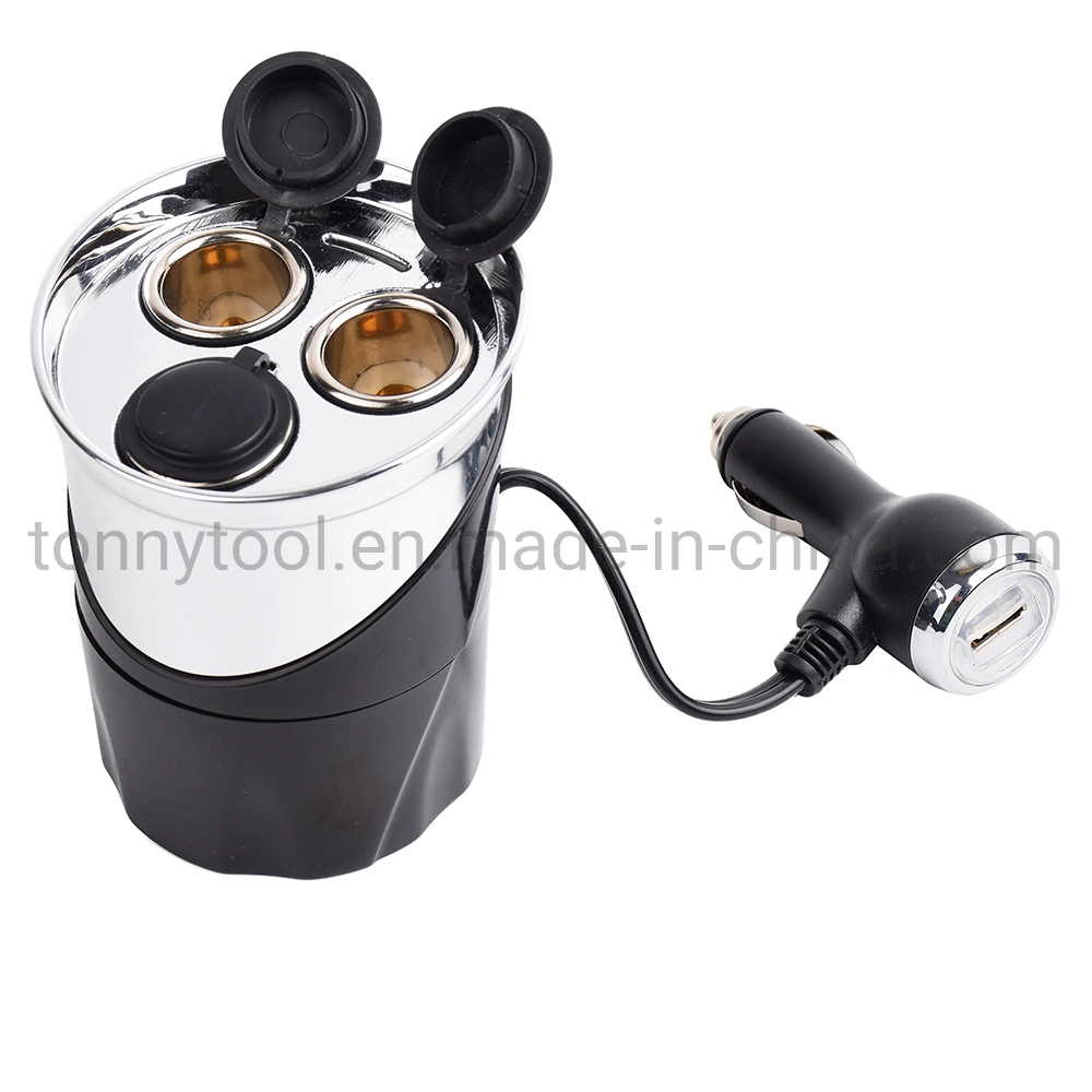 12V Cup Holder Power Adapter with 2.4A USB Car Charger