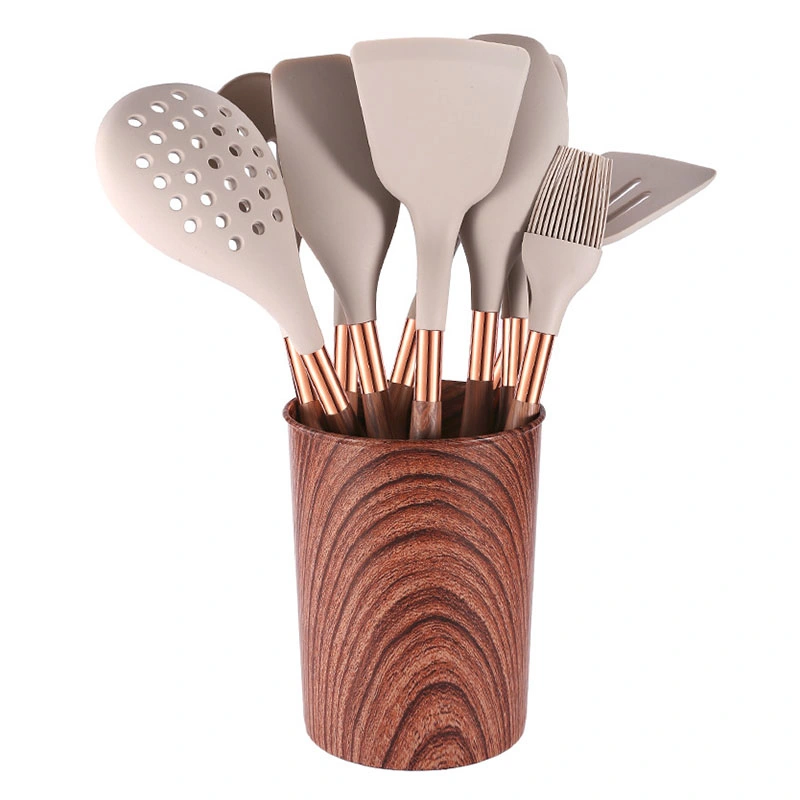 Manche en bois silicone ustensiles de cuisine Outils de cuisson ustensiles de cuisine ensemble d'ustensiles de cuisine Avec boîte de rangement