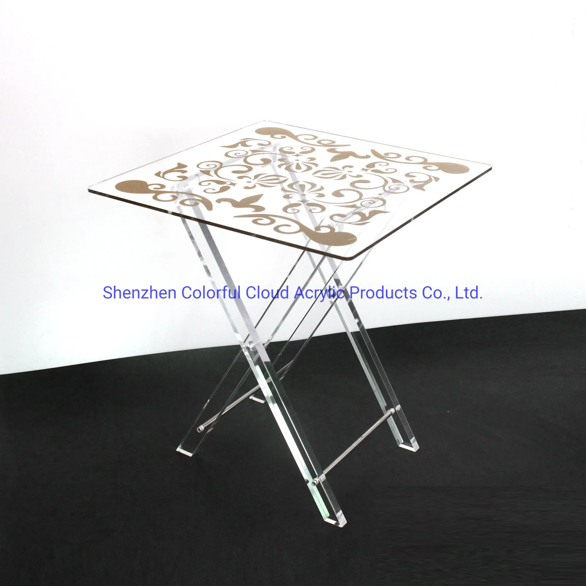 Creative Gold Pattern Shape Customizable Acrylic Foldable Coffee Table