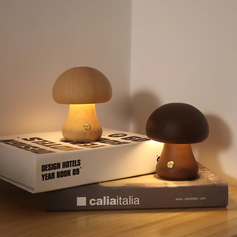 Amazon Ebay Style Mushroom Wooden Night Light USB Table Desk Lamp with LED Light