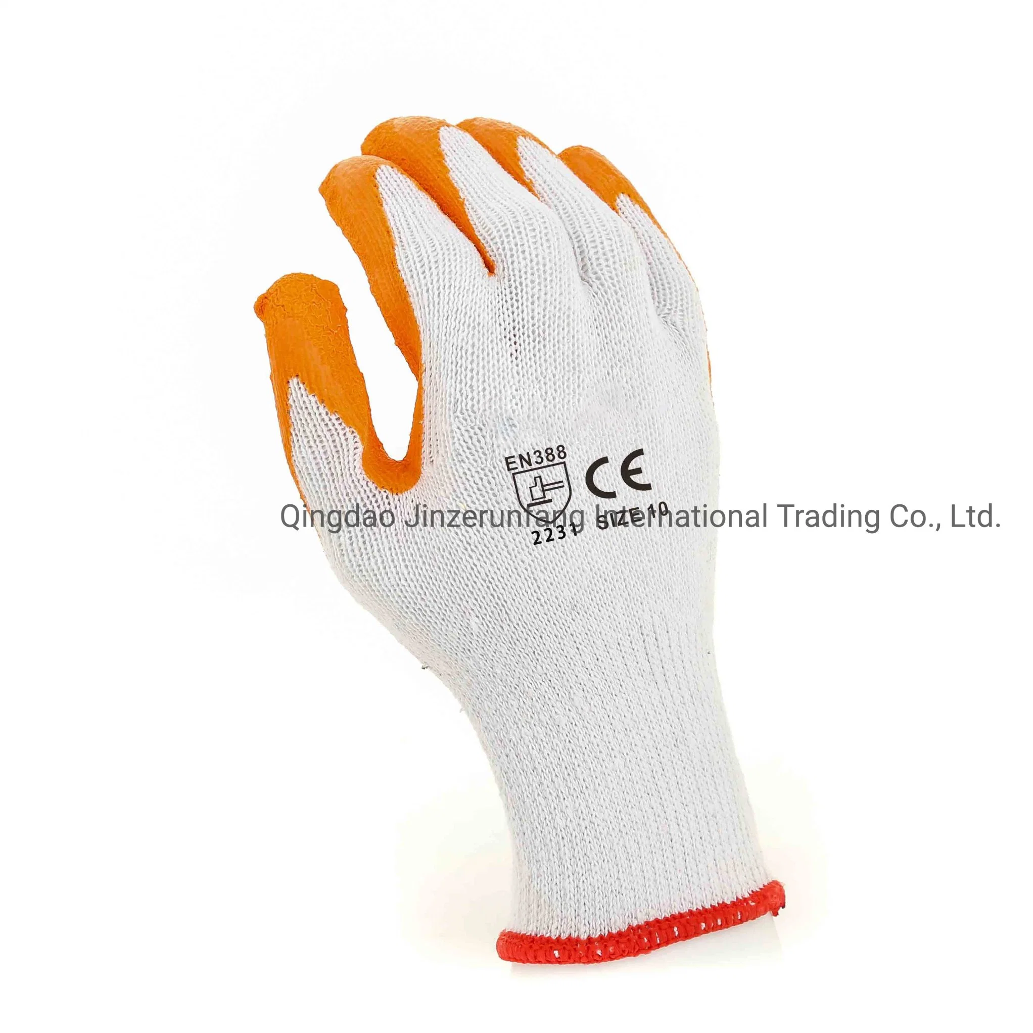 Orange Latex 10g White Polyester Crinkle Coated Labor Protective En388 Construction Mechanical Industrial Safety Work Gloves