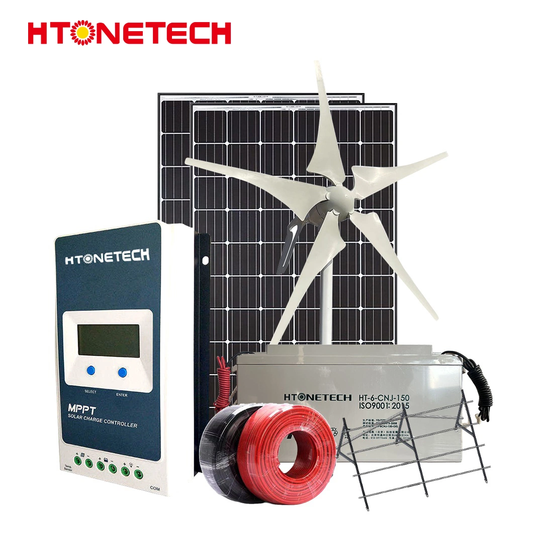 Htonetech 550W Monocrystalline PV Solar Panels Manufacturing Solar Power System 10kwp China Wind Diesel Hybrid System with Traffic Wind Turbine