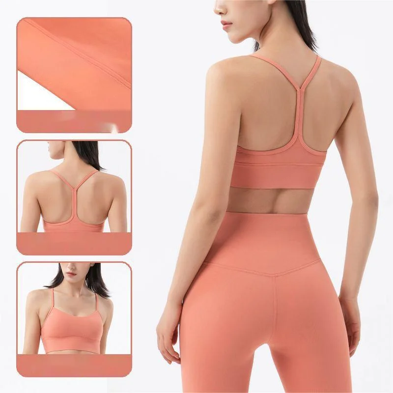 Fitness Sexy Back Sports Wear Naked-Feel Spaghetti Strap Yoga Bra