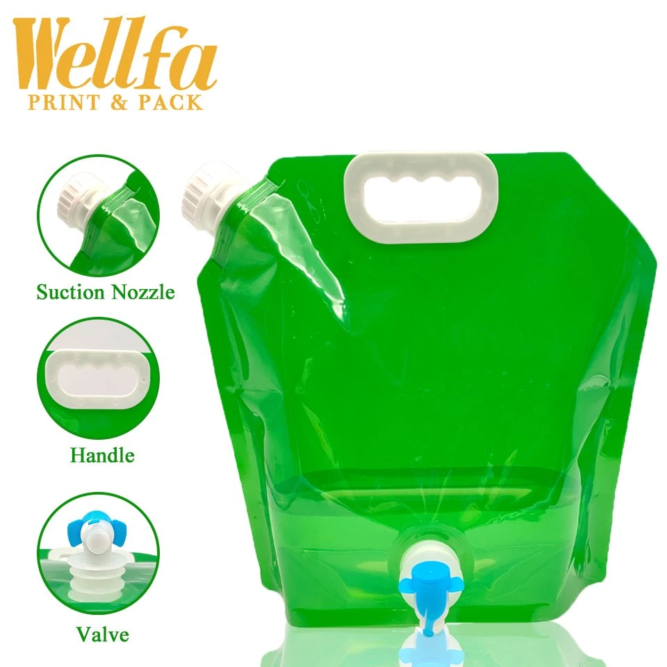 BPA Free 1L5l 10L Custom Logo Clear Outdoor Camping Wandern Tragbarer Griff Auslauf Beutel Kunststoff Verpackung Faltung Wasser Aufbewahrungstasche Mit Absperrventil