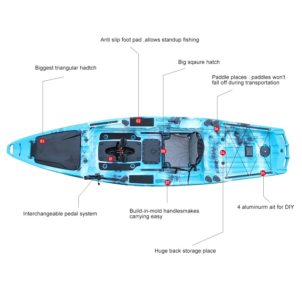 Good Quality Wholesale/Supplier OEM 13FT Vicking Sit on Top Sea Blow up Foot Pedal Drive Single Fishing Kayak