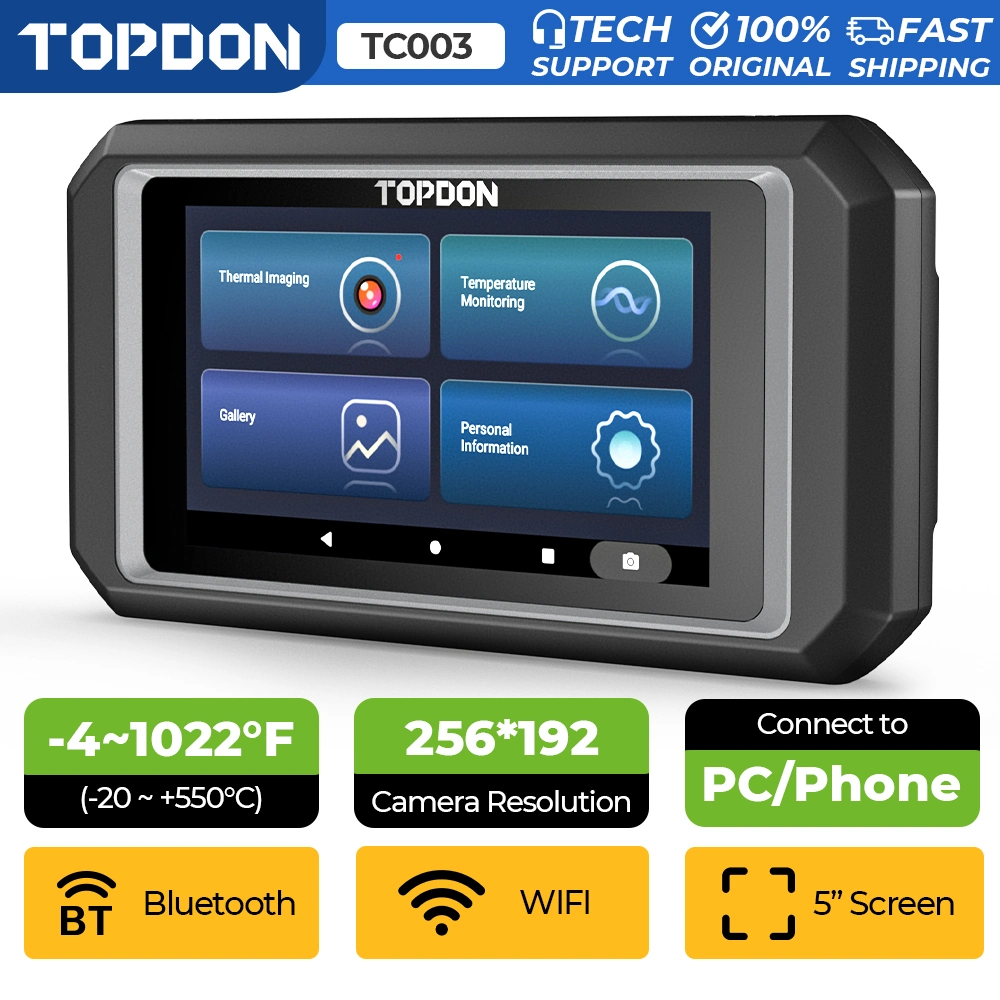 Topdon Tc003 Professional Portable Smart 256X192 High Resolution 5 Inch Touch Screen Thermal Imager Android Car IR Infrared Thermal Imaging Camera Manufacturers