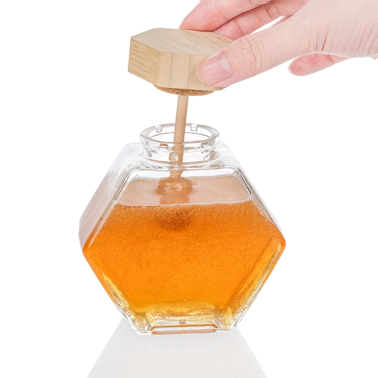 250 جرام 500 جرام وعاء زجاجي عالي الجودة على شكل سداسي للعسل