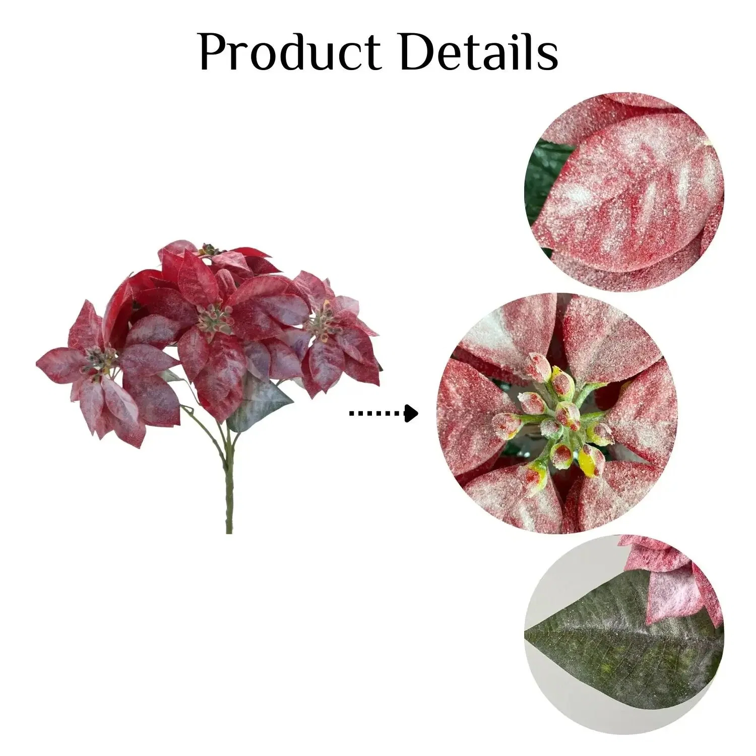 Christmas Decoration Supplies Xmas Decor for Home Silk Artificial Flower Poinsettia Bushy Snowy Christmas Flower