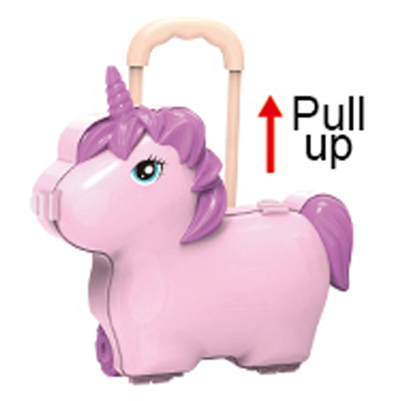 3 in 1 Cartoon Horse Shoulder Bag Travel Toys Fashion Girls Beauty Play Set Toy Kids Makeup Toy