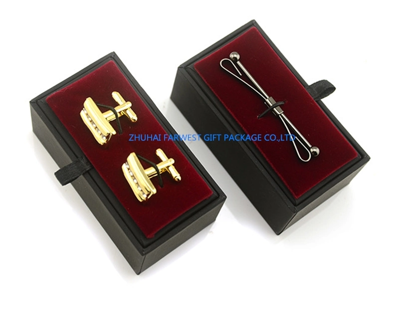 Luxury Cufflinks Pins Hairpins Gift Packaging Box Small Size Black Paper with Velvet Inside Different Size Wholesale Custom Logo Accept OEM Bulk/Retail