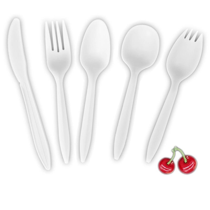 Eco-Friendly Compostable Biodegradable Disposable Corn Starch 6" Dinner Set Knife Fork Teaspoon Spoon Dinnerware Cutlery Set