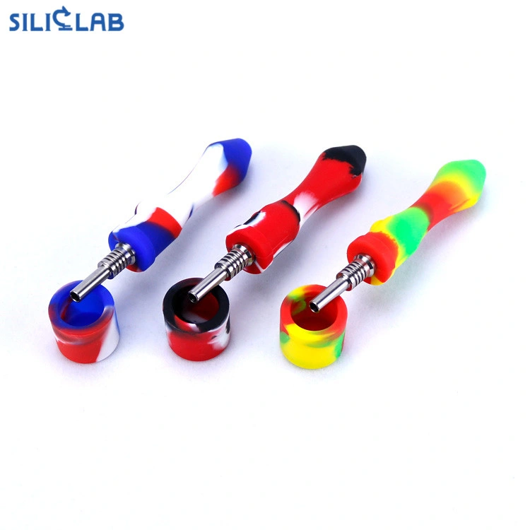 Wholesale Silicone Tobacco Smoking Pipes DAB Straw Mini Nectar Collectors with 10mm Titanium Nail