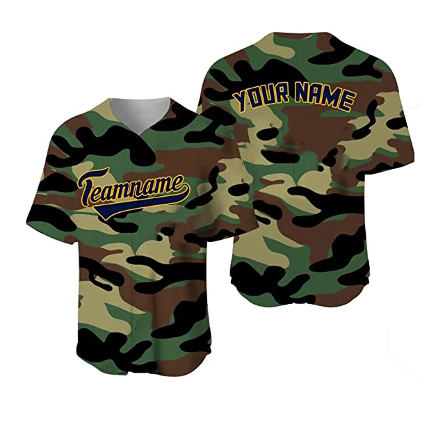 Camiseta de béisbol personalizado con el botón de camuflaje camuflaje Camiseta cose béisbol personalizadas Camisetas para hombres, mujeres Kid