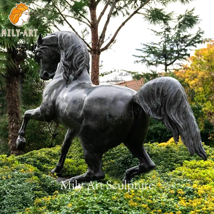 Elegant Western Black Horse Memorial Sculpture Bronze Friesian Horse Statue