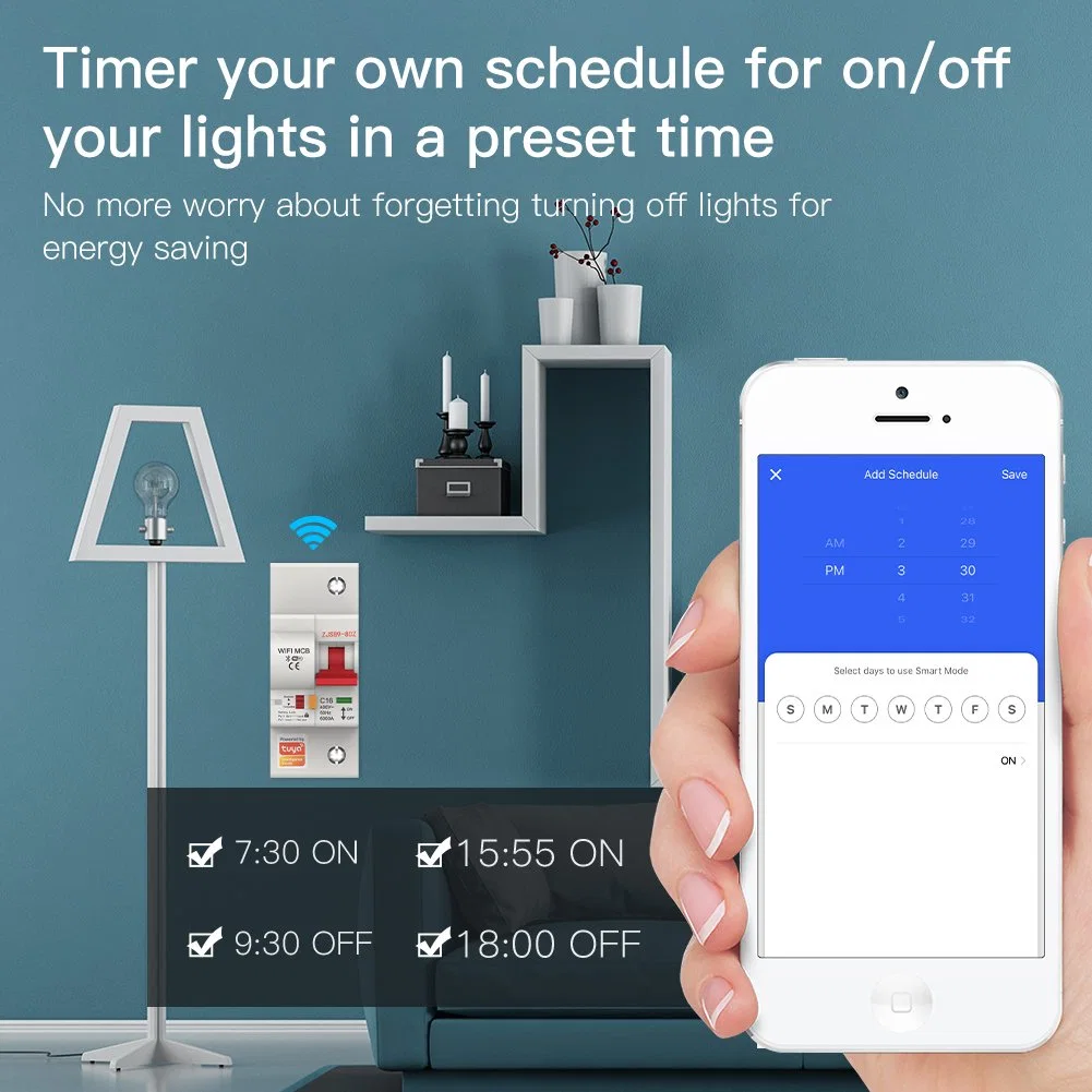 El disyuntor WiFi 2p de la configuración del temporizador de sobrecarga de interruptor de aire Iot Cortocircuito Protección contra sobretensiones Smart Control de la App.