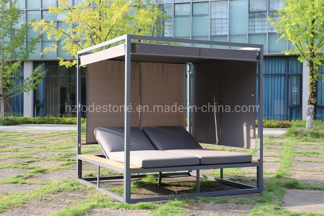 Luxus Gartenmöbel Doppel Liege Patio Aluminium Quadrat Outdoor Daybed Mit Vordach