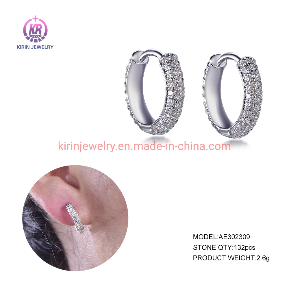 Ins Style Minimalism 925 Sterling Silver Hoop Earrings Rhodium White Gold Diamond Hoop Earrings for Women