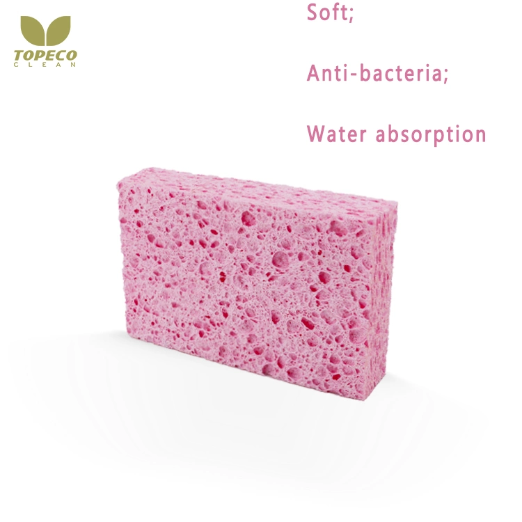 Topeco Customized Pink Biodegradable Cleaning Tool Wood Pulp Cellulose Sponge