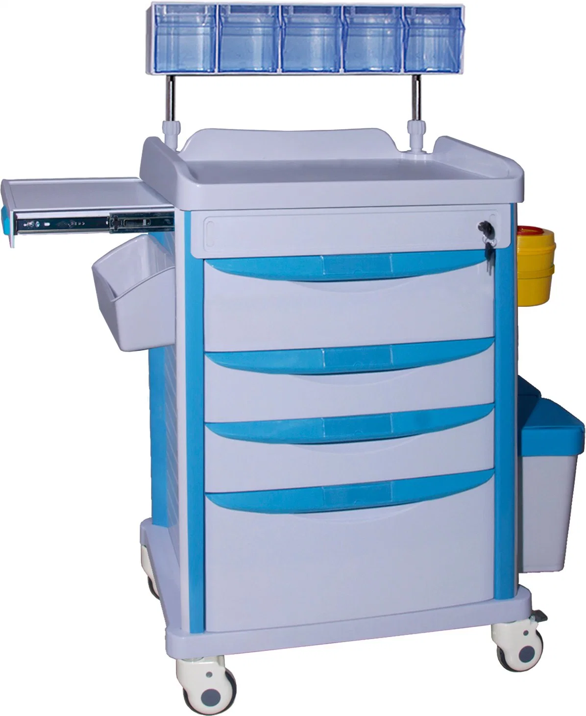 ABS Swivel Casters Easy Cleaning Blue Medical Equipment Nursing Cart Emergency Trolley