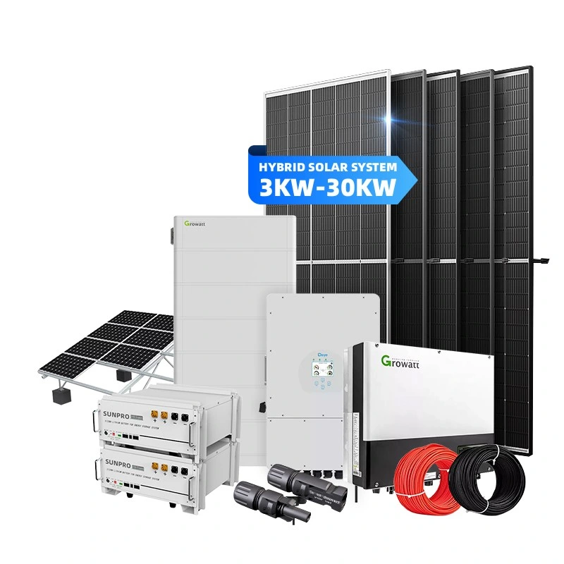 Home Energy on and off Grid Solar Panel Home Storage Power System Price 5kw 8kw 10kw 12kw 15kw 20kw 30kw Growatt Deye EU Complete Battery Hybrid Solar System