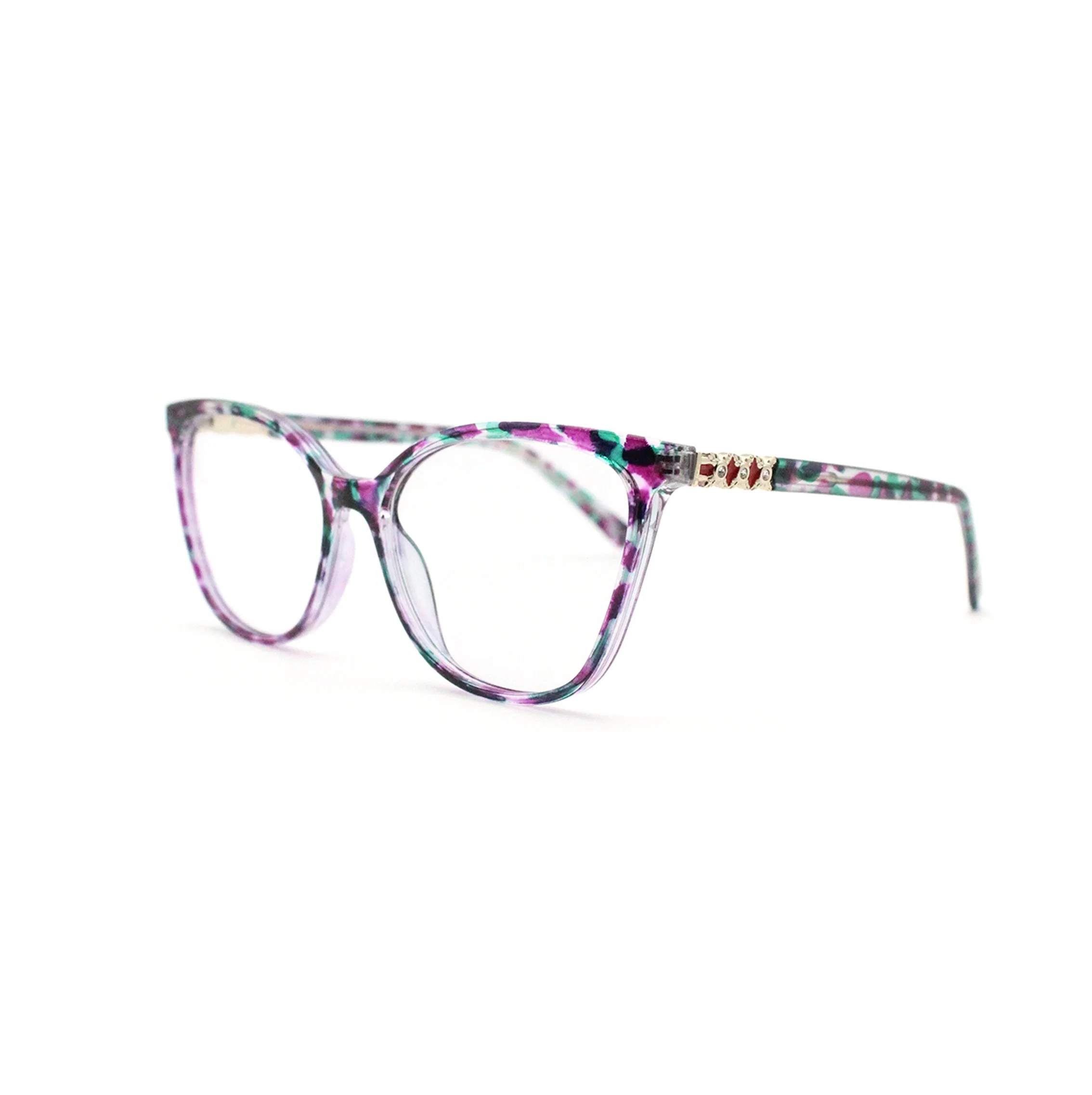 Stylish Lady Retro Cat Eye Plastic Injection with Metal Decoration Glasses Frames