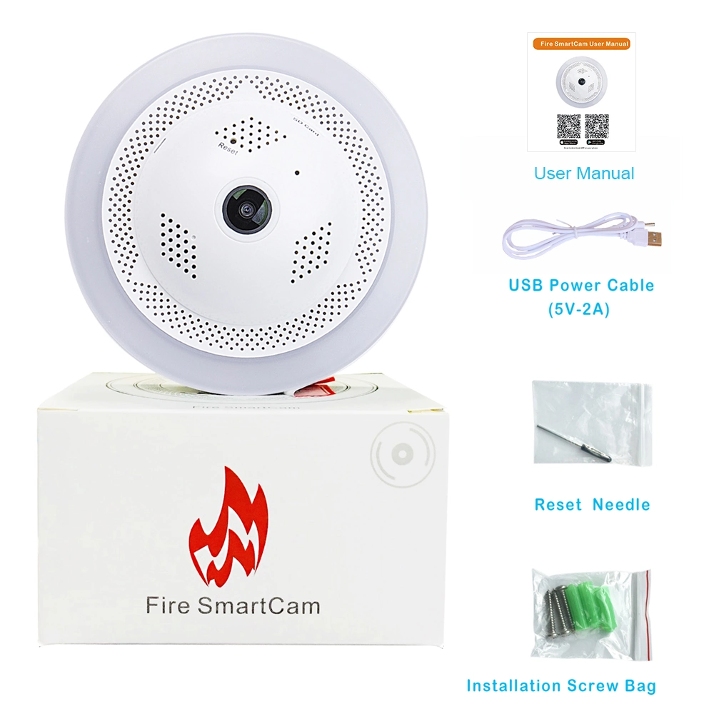 1080P Fire Smoke Detection Alarm 360 Panoramic WiFi Wireless Smart Camera