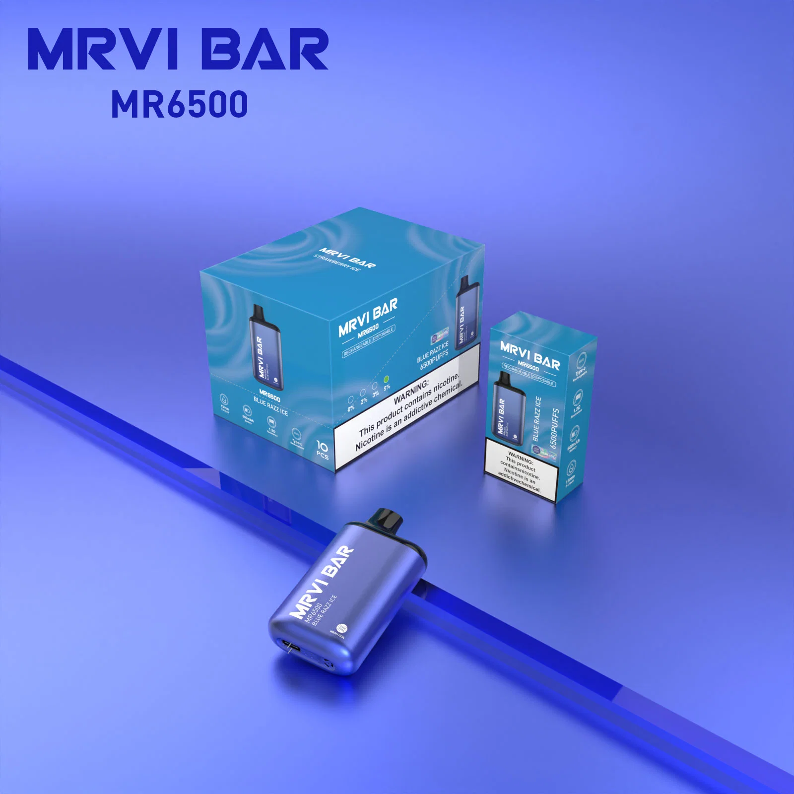 Originales de alta calidad Mrvi Bar 6500 inhalaciones de Vape tubo metálico de 600 mAh recargar la batería de 10 sabores E puro Wape