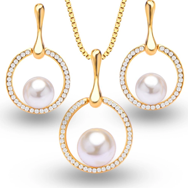 Or 18k Dimond bijoux Set Pearl 925 Sterling Silver