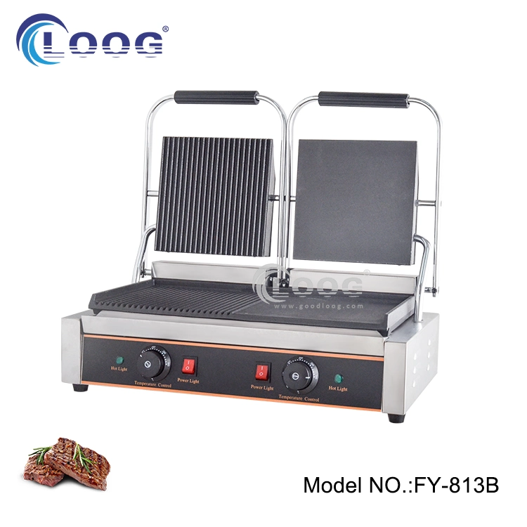 Portable Two Burners Commercial Kitchen Equipment Non Stick Grooved Griddles Oven Stove Cast Iron Flat Top Chicken Barbecue Grills